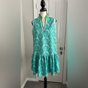 NWT Umgee Green & Blue Sleeveless Drop Waist Dress Size XS